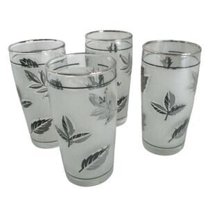 Libbey Vintage Silver Leaf Frosted Juice Glasses 4oz. Set Of 4